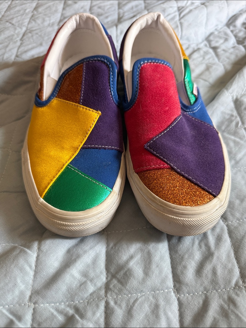 Kids Colorblock Slip-On Sneakers — Multicolor Patch Design